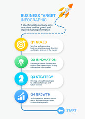 Business target infographic rocket style concept strategic steps elements template background illustration, diagram, presentation slide template, chart concept.