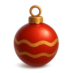 Red Christmas ornament with gold stripes and hanging loop  