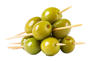 Green Olives on Wooden Skewers Appetizer, Snack, Food, Gourmet