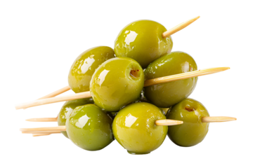 Green Olives on Wooden Skewers Appetizer, Snack, Food, Gourmet