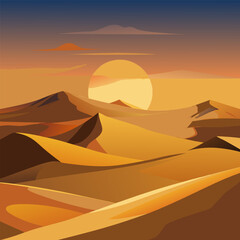 Sunset over Sahara Desert. Golden Dunes and Warm Colors