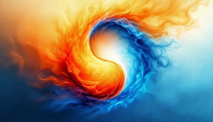 Abstract yin yang symbol fire and ice design