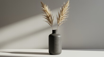 Minimalist Still Life: Pampas Grass in a Dark Grey Vase