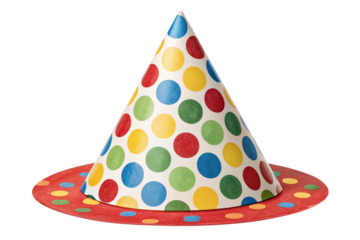 Colorful polka dot party hat isolated on transparent background