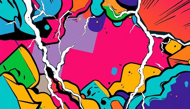 Bold color blocks, comic style lines, abstract shapes, vibrant thunder illustration, comic, bright