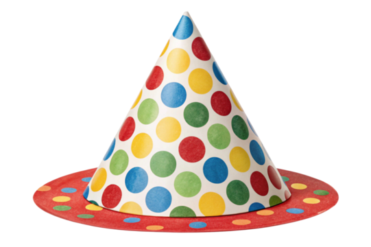 Colorful polka dot party hat isolated on transparent background