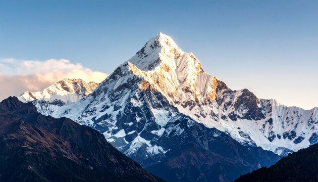 Panoramic view of mount Dhaulagiri isolated on the white sky background, Nepal himala