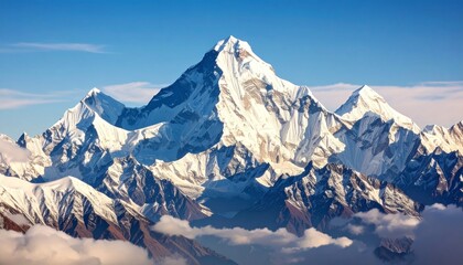 Fototapeta premium Panoramic view of mount Dhaulagiri isolated on the white sky background, Nepal himala