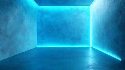 Empty room, blue neon light