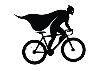 Fototapeta premium Superhero Riding Bicycle Silhouette Vector, Hero on Bike Clipart, Comic Style Action Pose