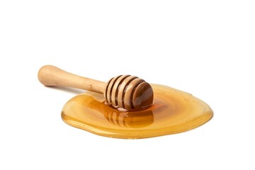 wooden honey dipper isolated on white background