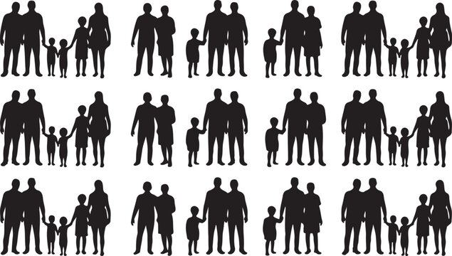 Family Silhouette Collection Vector Illustration of Parents and Child