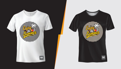 Tropical Summer T-Shirt Design with Palm Tree and Beach Ball, Enjoy the Summer Quote Graphic for Holiday and Vacation Wear, T-shirt vector design, Ready for print.