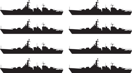 Obraz premium Warship Silhouette Collection Vector Illustration of Naval Vessels
