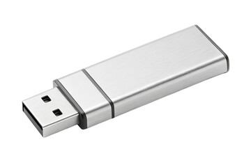 Silver usb flash drive mockup isolated on transparent background