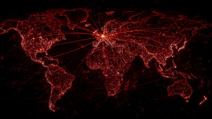 Global connectivity illustrated through glowing data lines