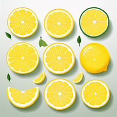 Lemon cut slices vector set, Whole, half and slice