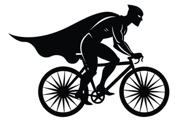 Obraz premium Superhero Riding Bicycle Silhouette Vector, Hero on Bike Clipart, Comic Style Action Pose
