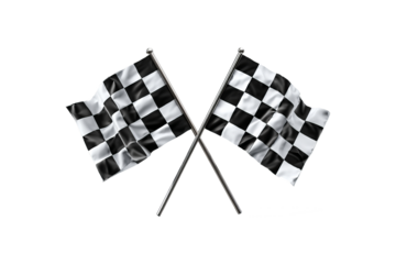 Two crossed checkered racing flag isolated on transparent background.