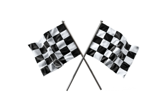 Two crossed checkered racing flag isolated on transparent background.