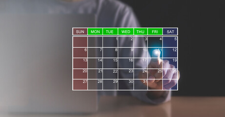 Businessman time management for efficient work, appointment, event planning, time management and scheduling concept with calendar.