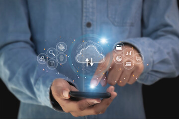 cloud computing shown in hand cloud technology data storage, data transfer, network