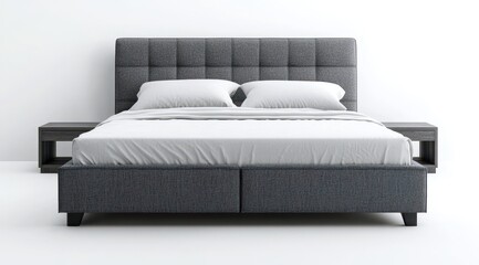 Modern upholstered bed with bedside tables