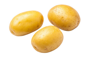 Three yellow potatoes isolated on transparent background