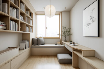 Fototapeta premium Bright Korean-style study interior with traditional low table