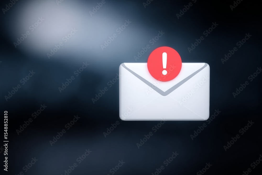 Poster email notification alert with exclamation mark on envelope icon
