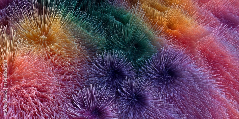 Poster colorful abstract 3d texture with vibrant spiky patterns in rainbow spectrum