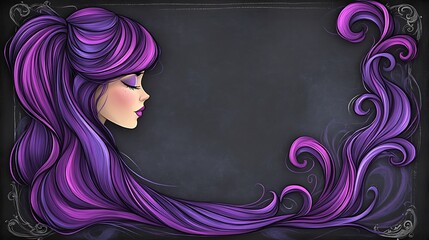 Purple-haired girl profile, ornate frame
