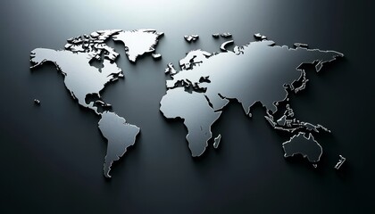 Monochrome 3D World Map with Reflective Surfaces