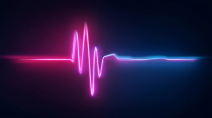 Neon pink and blue heartbeat line on dark background