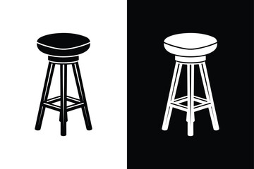 Wooden Stool Silhouette Vector. Modern Bar Stool Icon Design