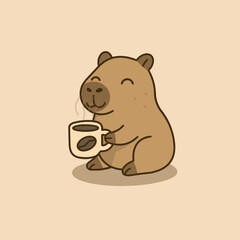 Cute vector illustration of a capybara enjoying a warm cup of coffee, perfect for cozy and relaxing themes.