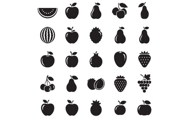 Silhouette Fruit Icon Set – Minimal Vector Fruit Symbols for Healthy Food & Organic Branding