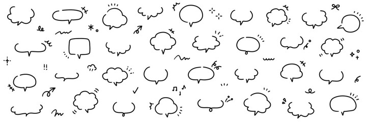 手書き風のシンプルな吹き出しのベクターイラストセット。ふきだし、フレーム、おしゃれ、落書き