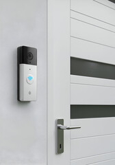 Modern Wireless Video Doorbell Mounted on a White Exterior Wall