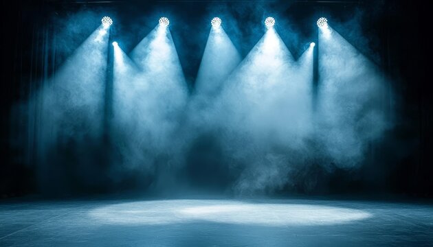 Dynamic performance setting featuring a blue background and dramatic illumination.