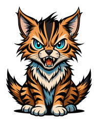 Fototapeta premium angry baby Cat realistic design and bold line black , white background ,full color