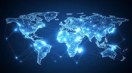 Global network map, glowing connections
