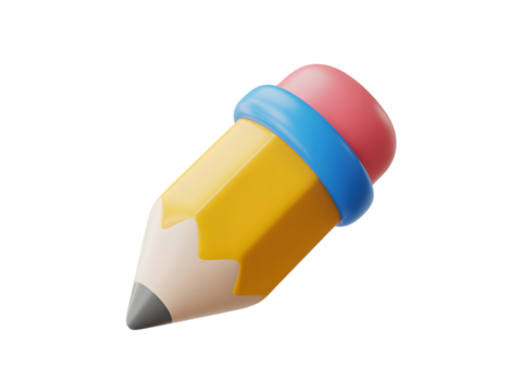 Cartoon Style Pencil Illustration with Eraser on Transparent Background