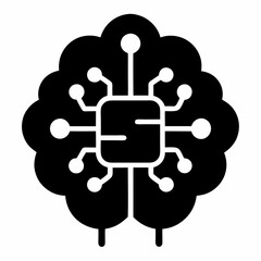 AI brain silhouette icon on white background