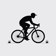 Obraz premium Black Silhouette of a Person Cycling a Road Bicycle on a Light Gray Background Minimalist Graphic Design