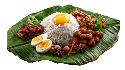 Enjoying nasi lemak with sambal chili a malaysian food delight on coconut rice surrounded by nature