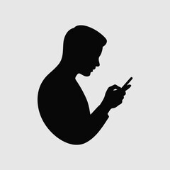 Black Silhouette of a Person Using a Smartphone Side Profile View Minimalist Design male 1