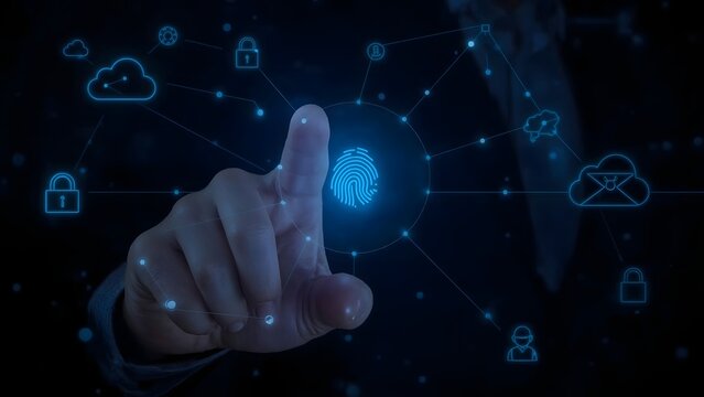 Fingerprint scanning is a security-enhancing technological identity. secure information access, dependable cloud computing service, privacy protection, big data security, and use the internet safely.
