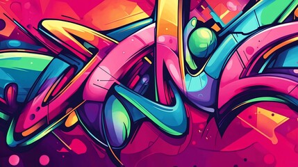 Vibrant graffiti style artwork with abstract shapes and dynamic lines in vivid colors