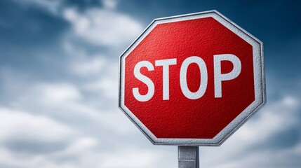 Obraz premium Red octagonal stop sign against cloudy blue sky